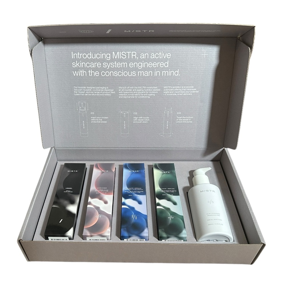 NIB The MISTR Complete Mens Skincare 5 Piece Set Moisturizer Serum Cleanser, Exc